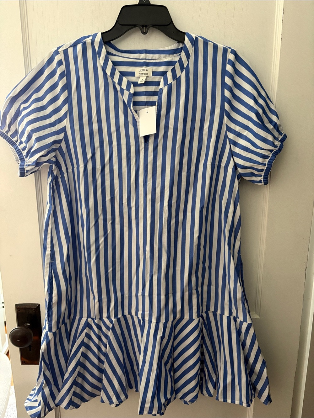 J. Crew Blue and White Striped Ruffle-Hem Shift Dress - New w Tags